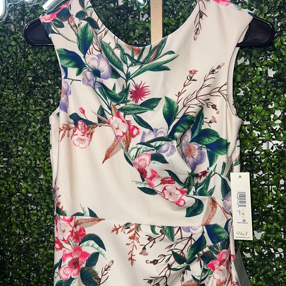 Cascade Floral Ruffle Asymmetrical Hem Sheath Dress In Ivory Multi size 2 - Picture 6 of 12